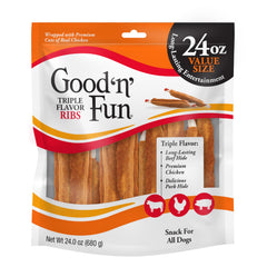 GOOD 'N' FUN masticables de costillas triple sabor, paquete 24 oz, ideal para masticar