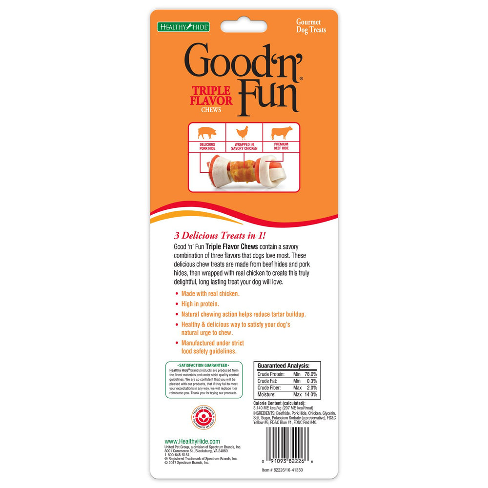 GOOD 'N' FUN Triple Flavor Hueso de piel de res – textura resistente para masticar