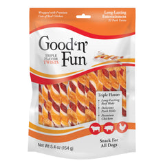 Good 'N' Fun Triple Flavor Twist Chews con jerky de pollo real para premiar