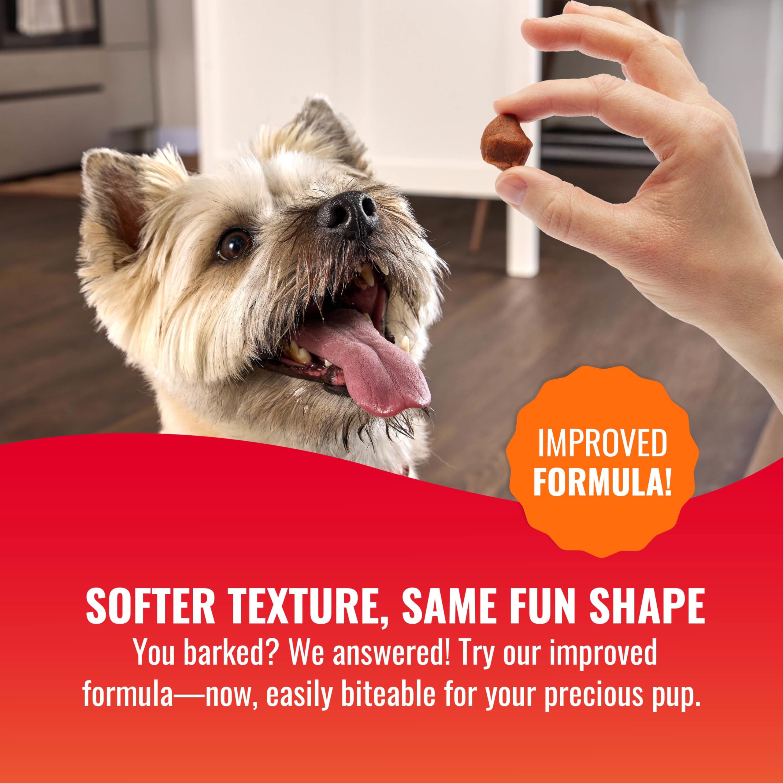Kabob Bites Good ‘N’ Tasty con forma divertida, mordida fácil para perros.