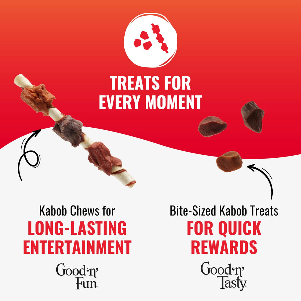 Good 'n' Tasty Kabob Bites con más de 60% proteína animal para energía.