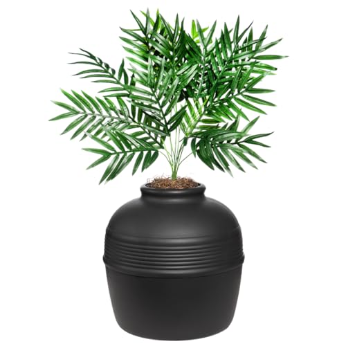 Good Pet Stuff Planter diseño redondo negro suede, estilo contemporáneo.