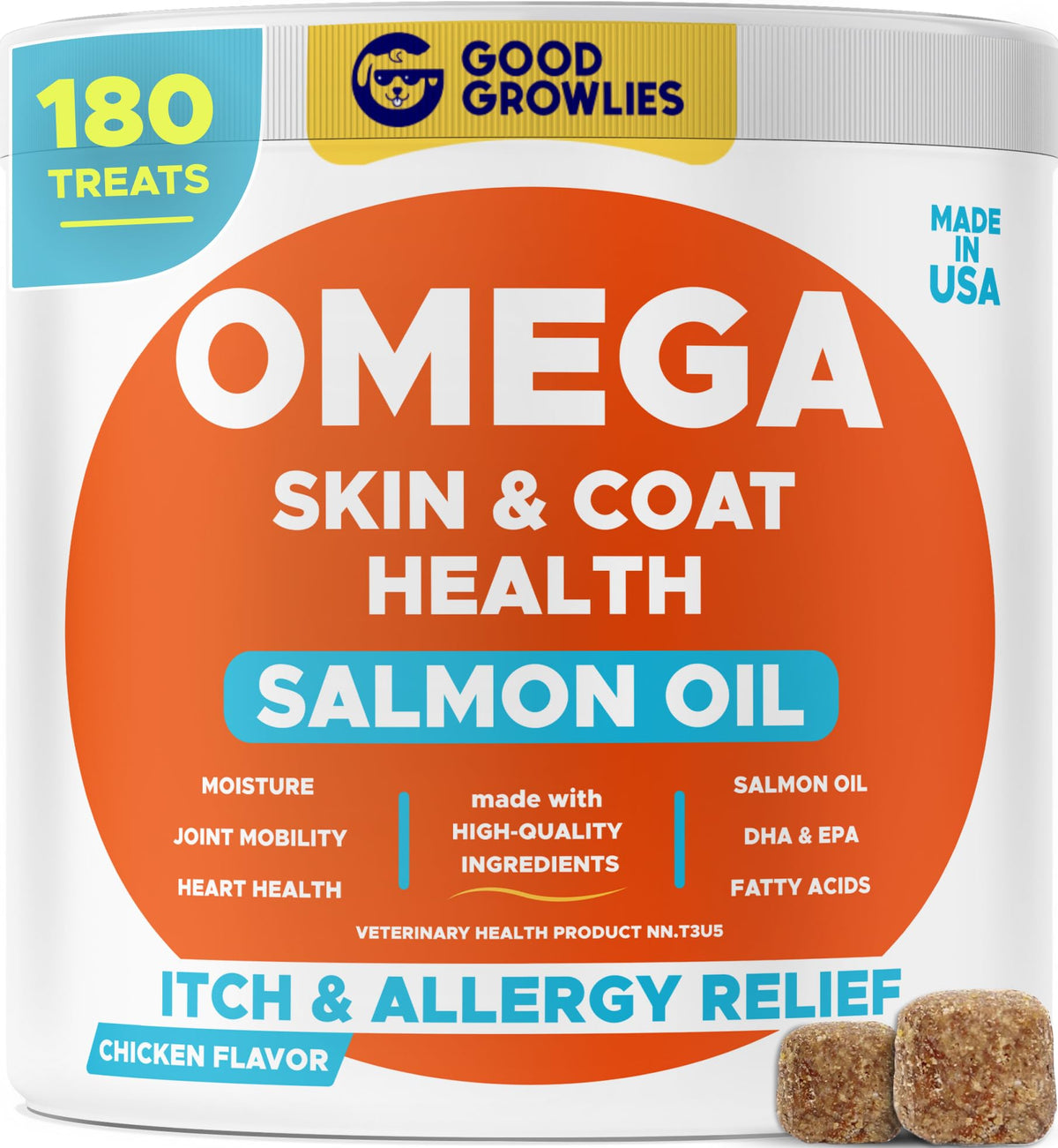 GOODGROWLIES Omega3 para perros, botella, apoya piel y pelaje saludables.