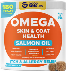 GOODGROWLIES Omega3 para perros, botella, apoya piel y pelaje saludables.