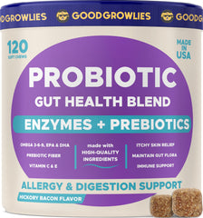 GOODGROWLIES Probióticos para perros: botella de chuches para apoyar la digestión.