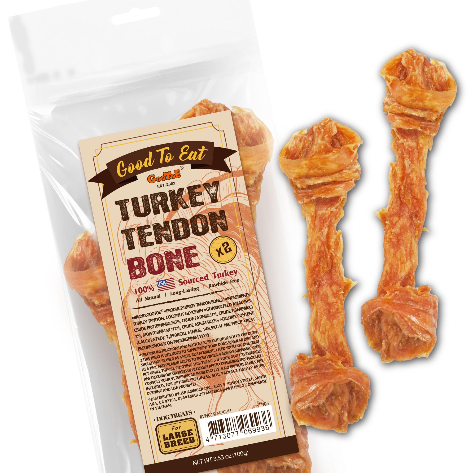 Gootoe tendones de pavo, origen estadounidense: masticación prolongada para perros grandes.