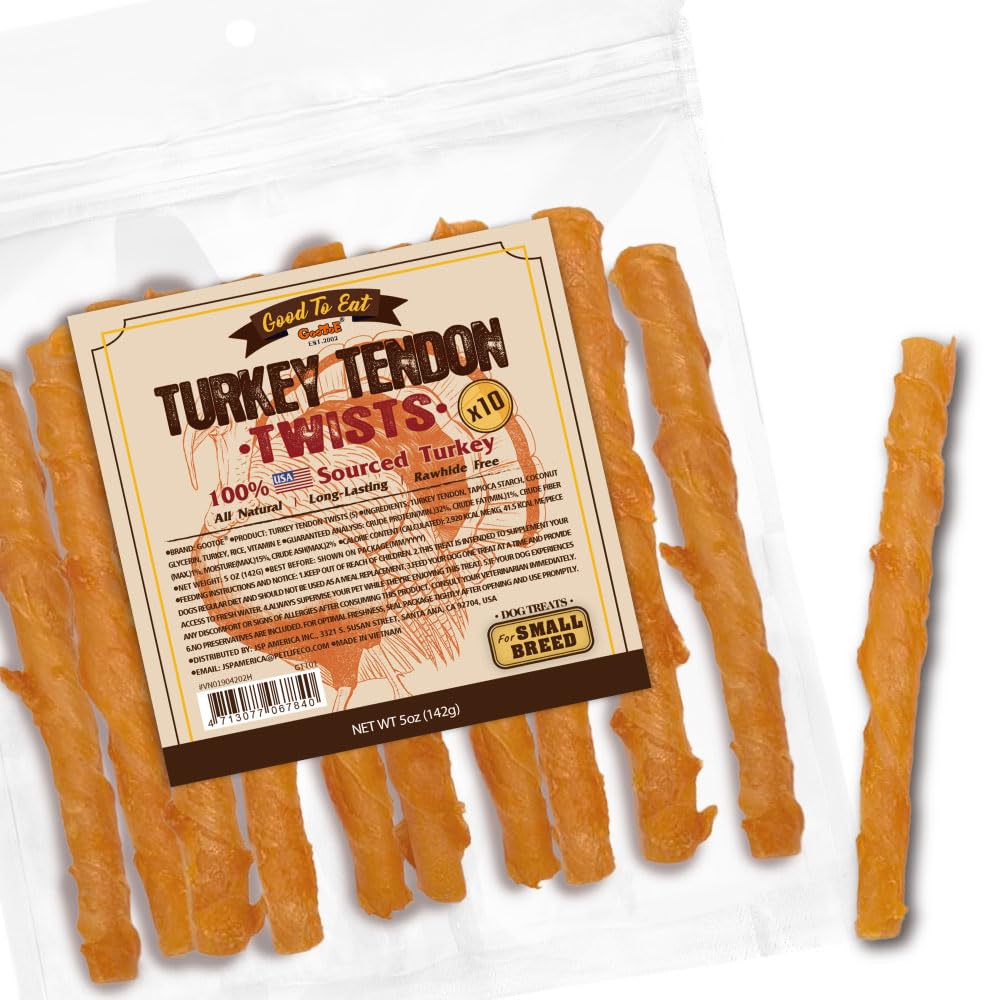 Gootoe tendones de pavo para perros, paquete de 10 unidades, ideal para masticar prolongadamente.