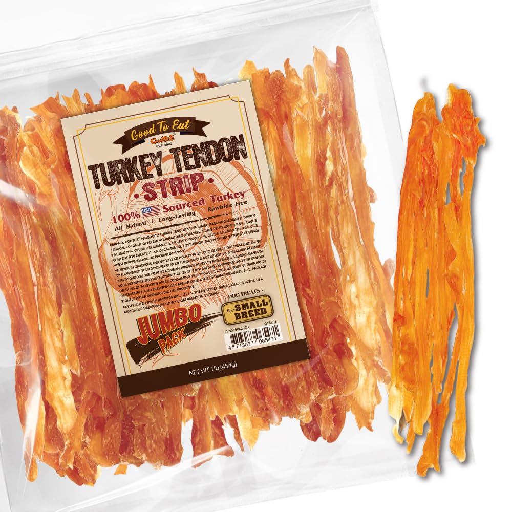 Gootoe tendones de pavo para perros, empaque de 16 oz, masticación duradera.