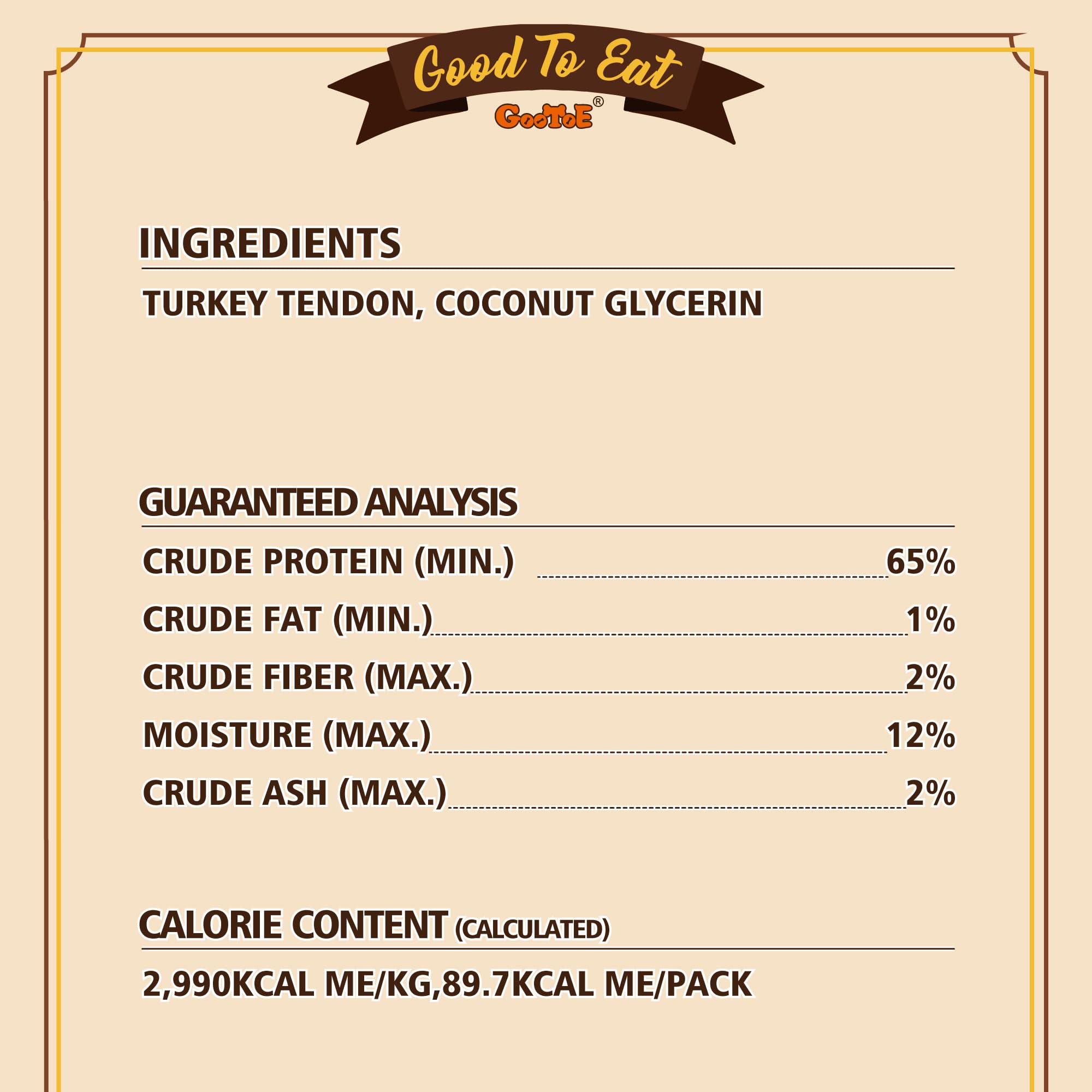 Gootoe tendones de pavo para perros: ingredientes naturales visibles en la etiqueta