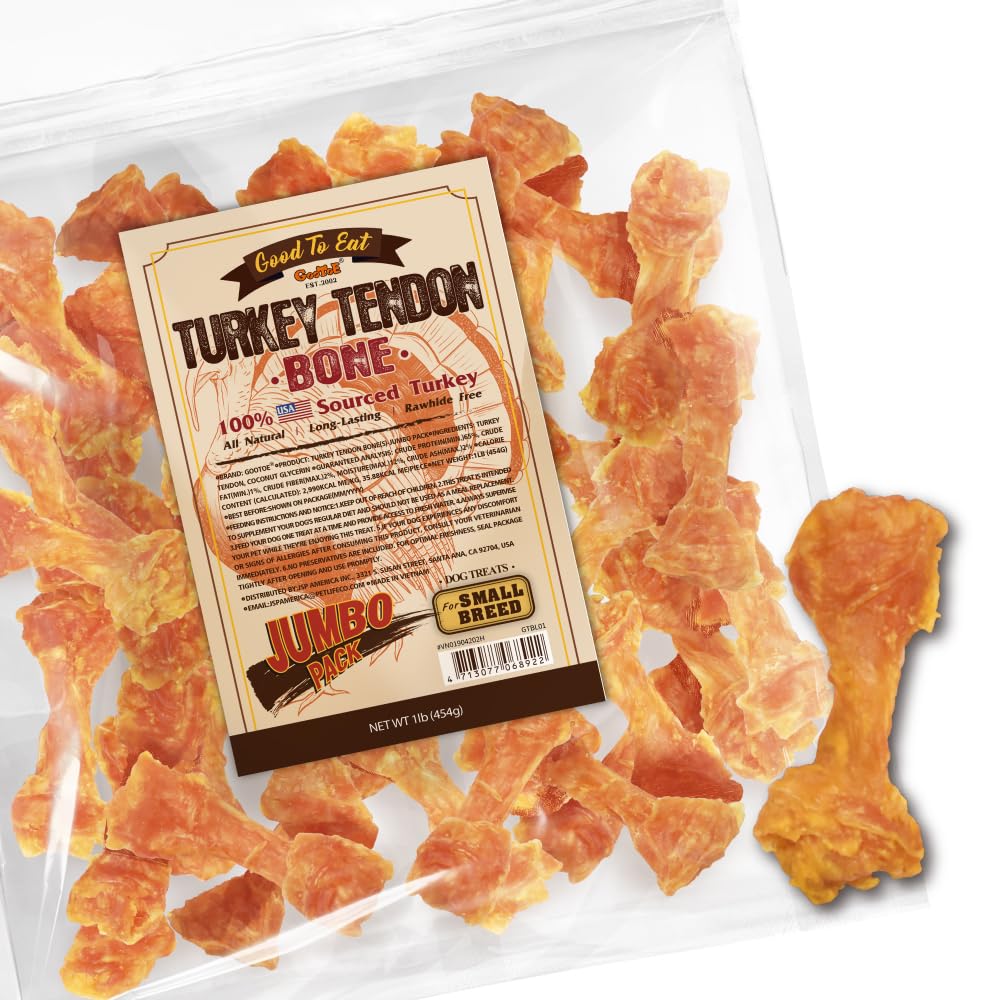 Gootoe Tendones de Pavo para Perros: presentación 1 lb, snack natural para razas pequeñas.