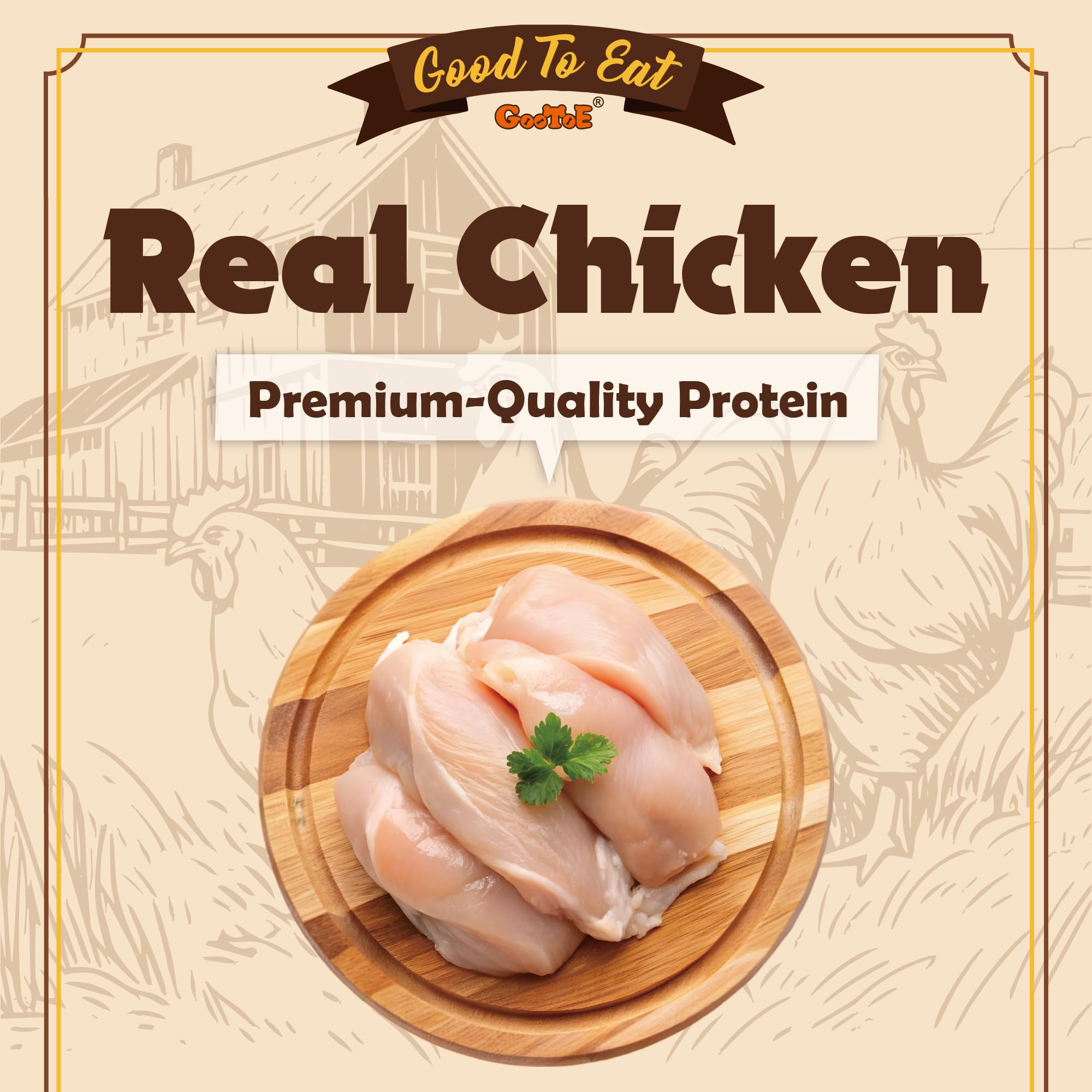 Gootoe tiras pollo jerky: textura masticable para recompensa.