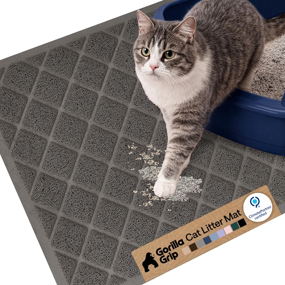 La alfombrilla Gorilla Grip para caja de gatos con malla de bobinas captura la arena y protege el suelo.