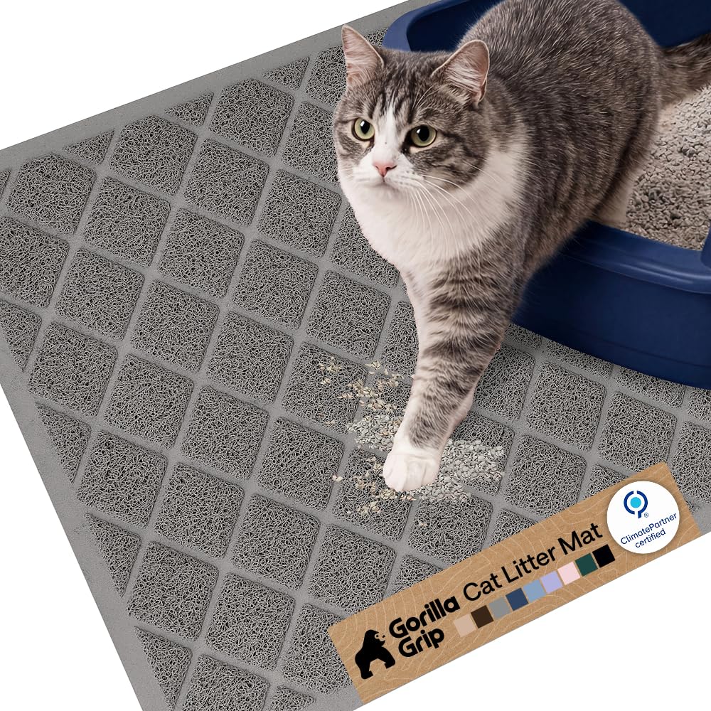 GORILLA GRIP: Almohadilla para caja de arena de gatos con malla espiral que atrapa desechos.