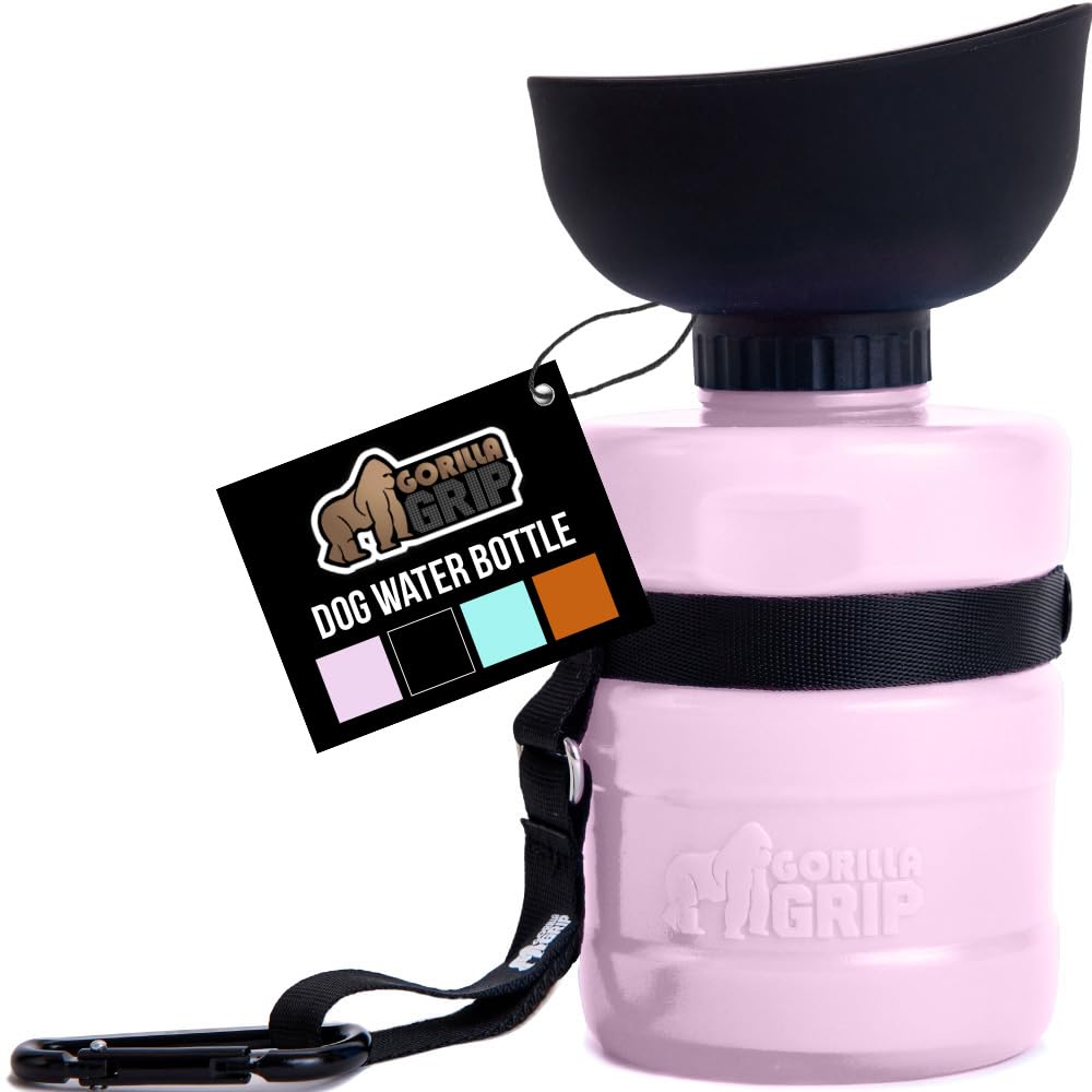 Gorilla Grip, botella de agua para perros, 16 oz, rosa, fácil de transportar durante paseos