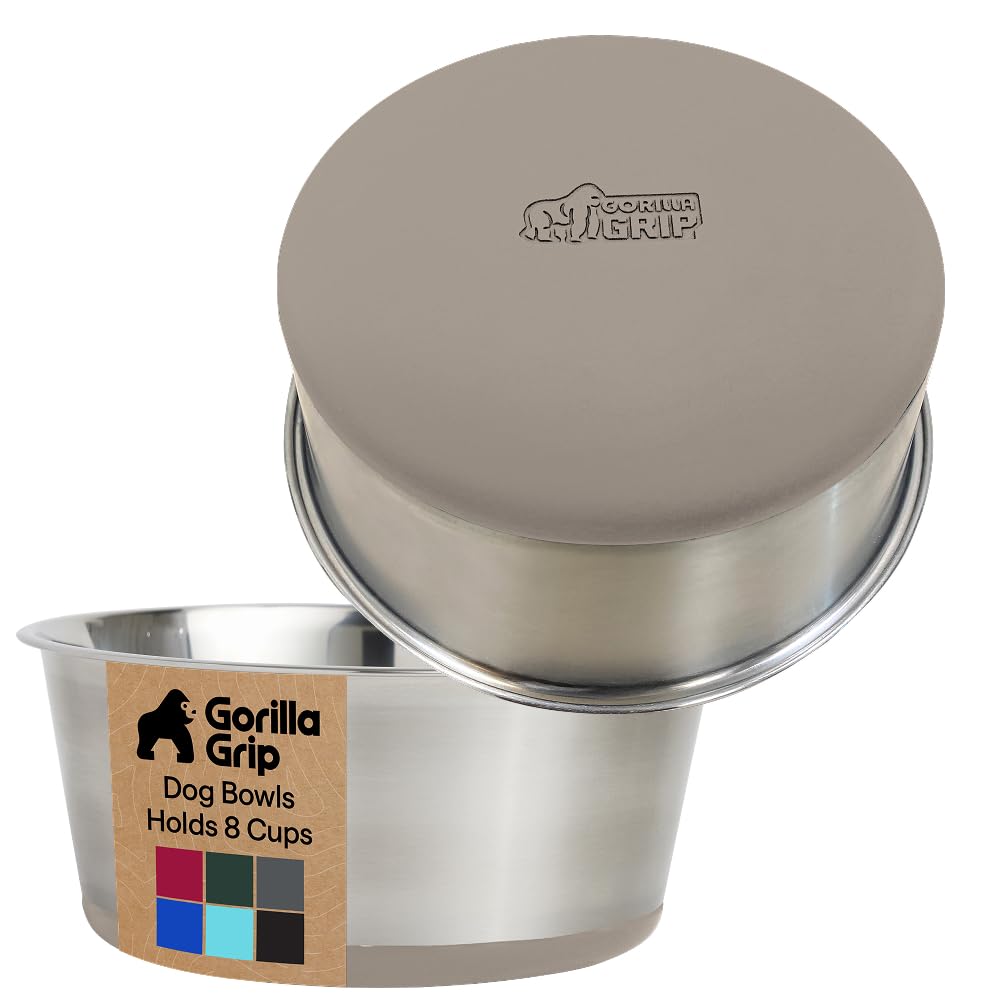 Comedero Gorilla Grip para perros y gatos en acero inoxidable 304, duradero y apto para alimentos.