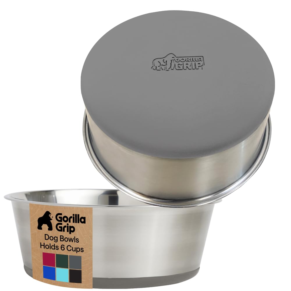 Cuenco Gorilla Grip de acero 304 para comida y agua de mascotas, duradero.