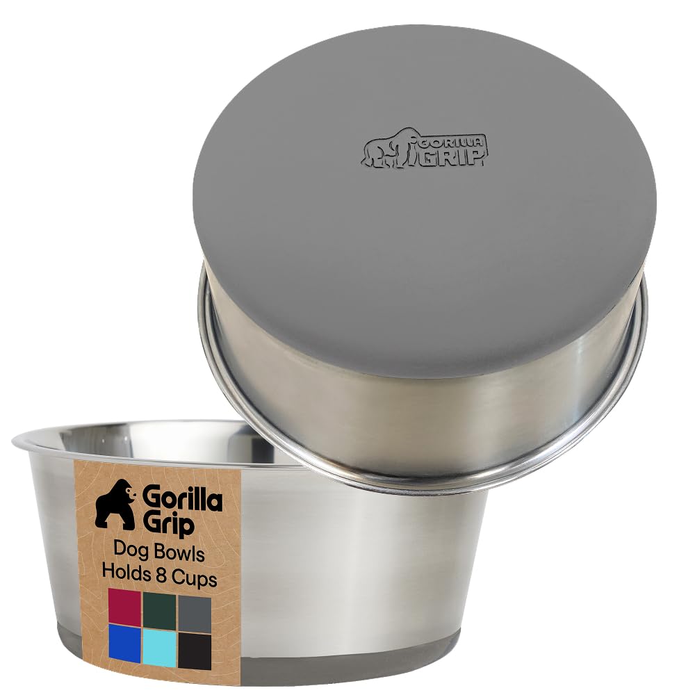 Cuenco Gorilla Grip para perros en acero inoxidable 304, duradero y seguro para comidas.
