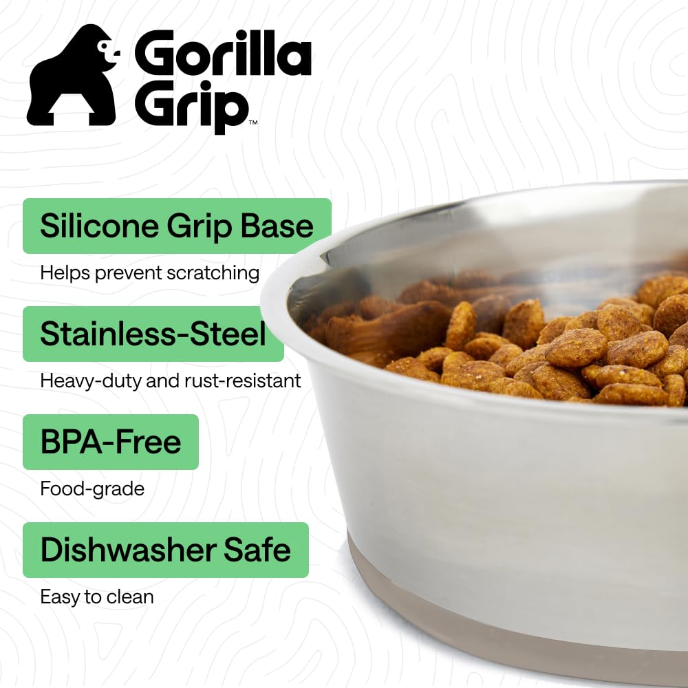 Dos tazones Gorilla Grip para comida y agua, set compacto.
