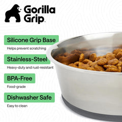 Set de dos cuencos Gorilla Grip, aptos para comida y agua de mascotas.