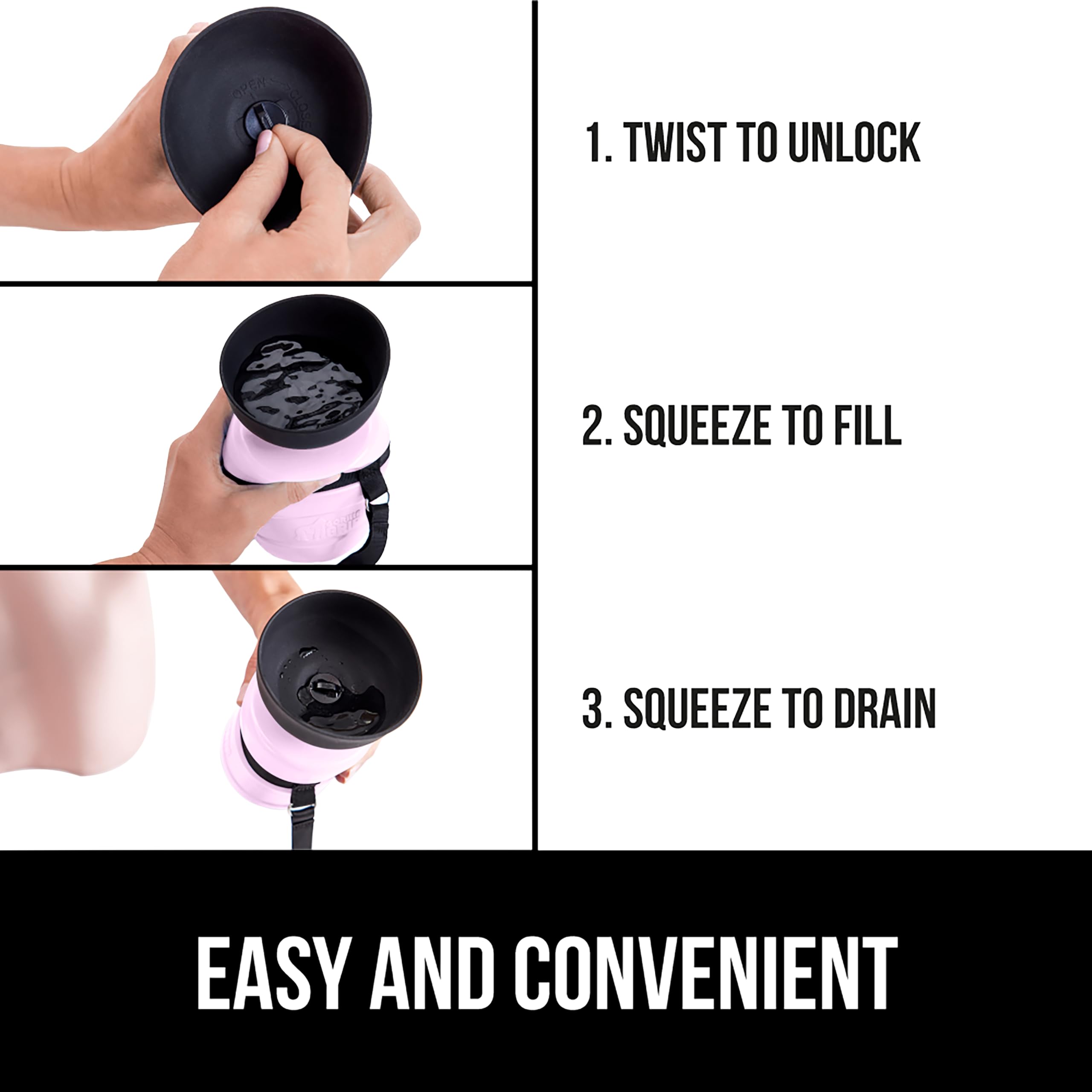 GORILLA GRIP Tapa flexible rosa para verter agua sin derrames.