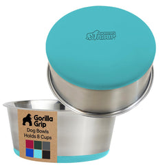 Tazón Gorilla Grip de acero inoxidable, 8 tazas, turquesa, ideal para comida de mascotas.