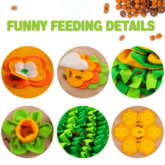 GoxRunx Snuffle Mat con zonas ocultas en césped y flores para olfato variado.