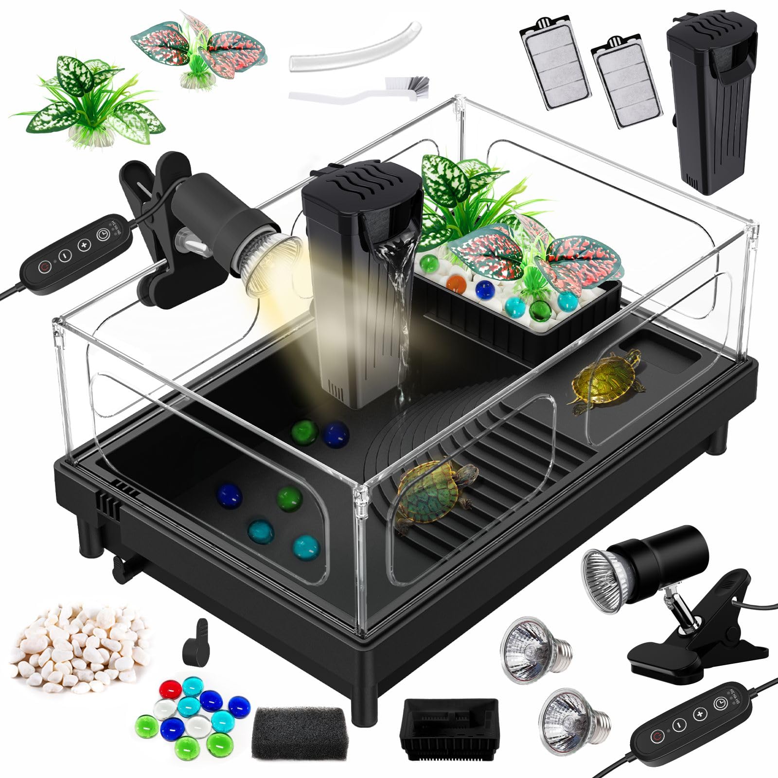 GOZILLA tortuga tanque kit: conjunto completo de accesorios para un hábitat listo para tortugas pequeñas.