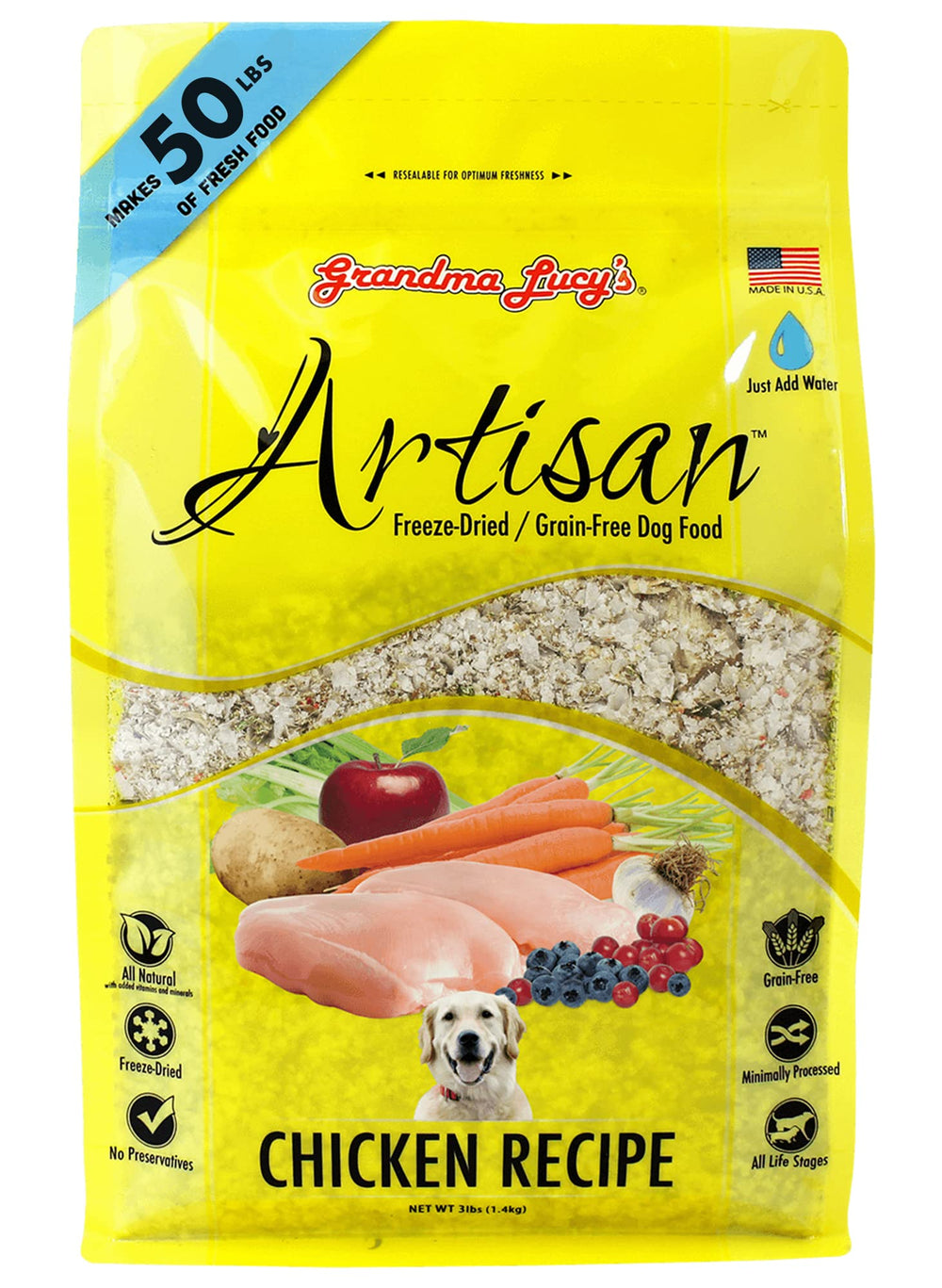 Grandma Lucy's pollo deshidratado para perros, proteína de alta digestibilidad.
