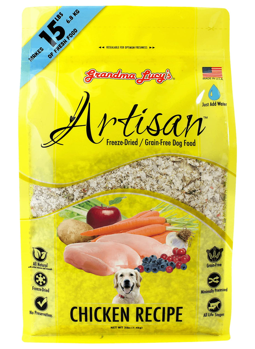 Pollo liofilizado en bolsa 3lb de Grandma Lucy's Artisan para perros con sensibilidad alimentaria