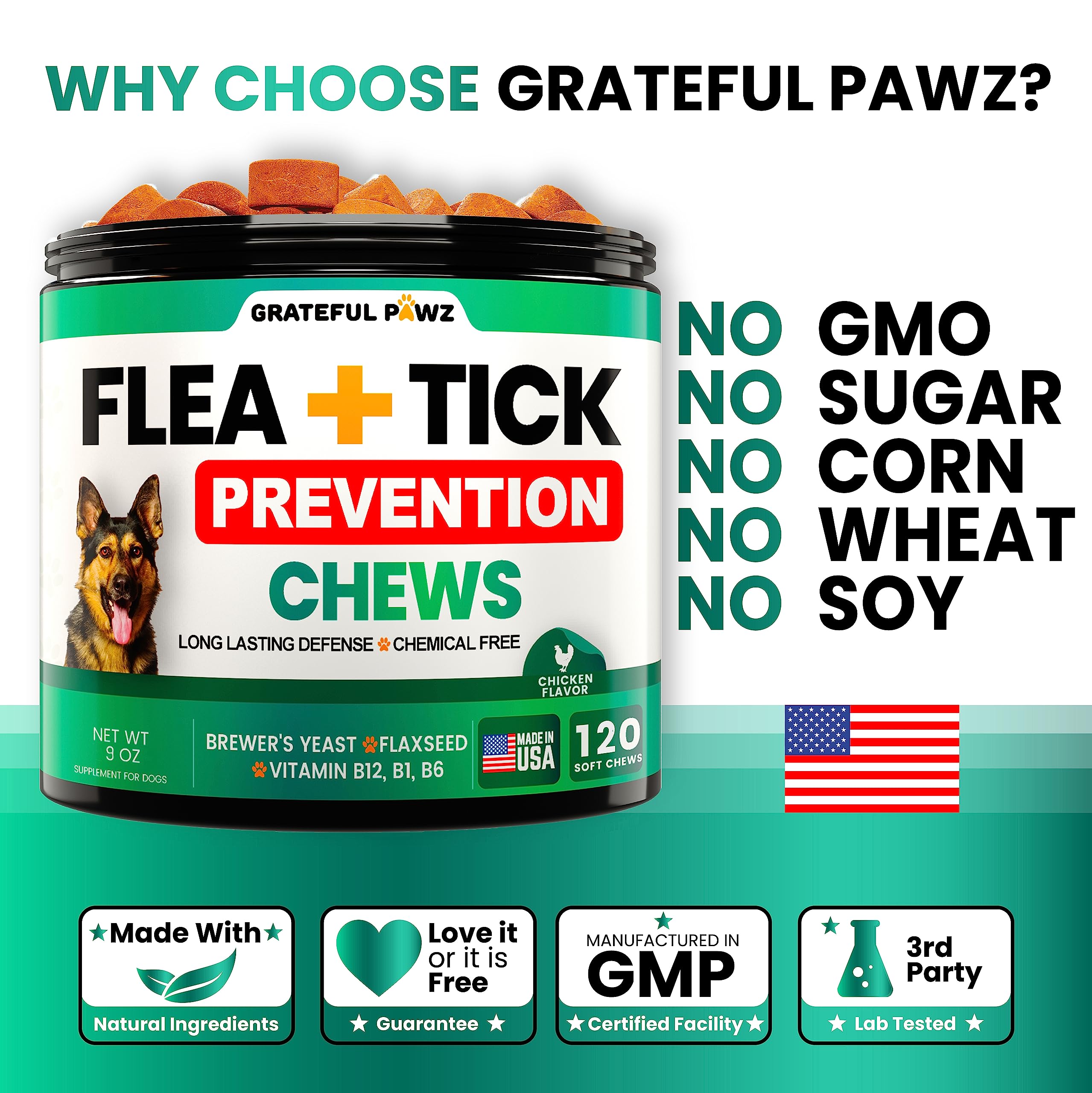 Tabletas Grateful Pawz para todas las razas, uso diario cómodo.