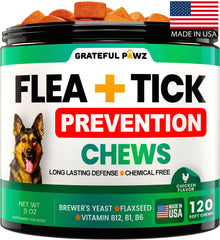 Tabletas masticables Grateful Pawz para perros, previenen picaduras de pulgas.
