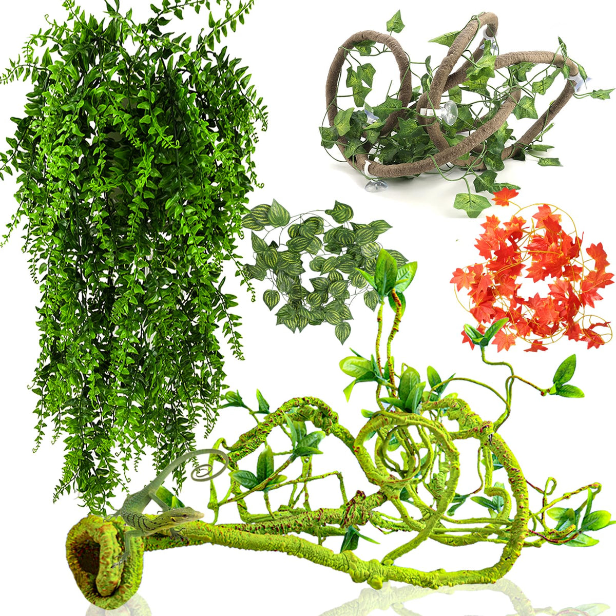 Grddaef planta colgante para terrario, refugio natural para reptiles.