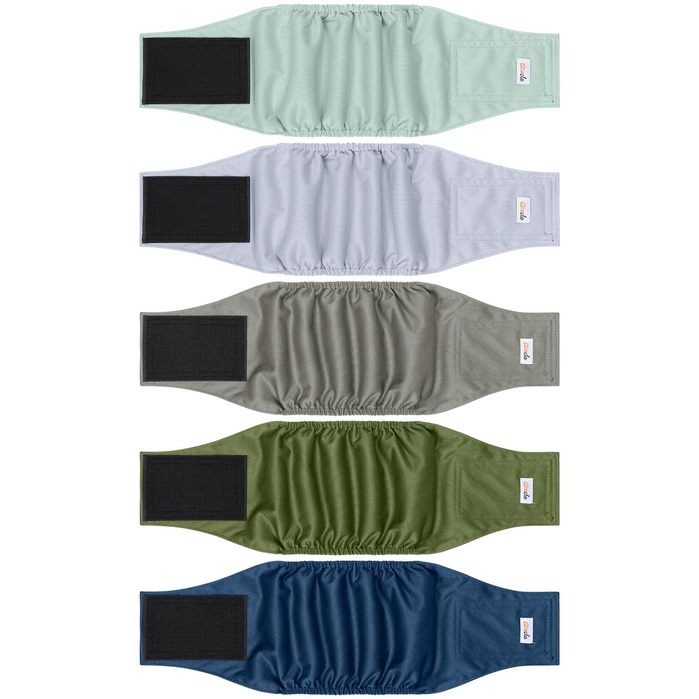 Pañales masculinos Grecle con diseños variados y absorción rápida para perros.