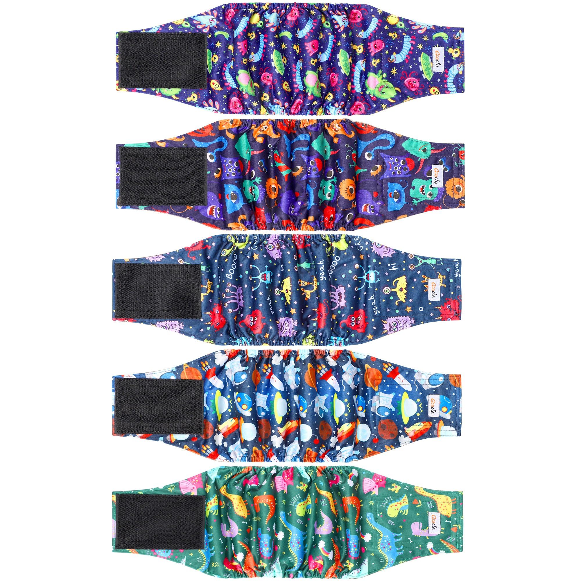 Grecle: pañales para perro macho con estampas variadas para uso diario.