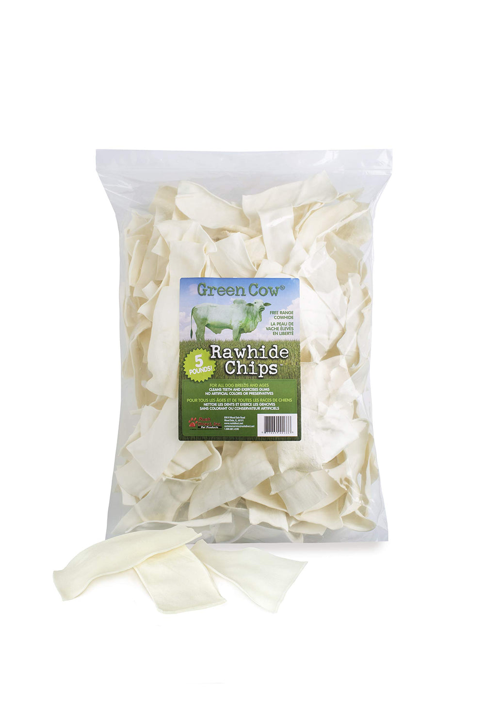Greencow chips de cuero crudo, bolsa de 5 libras, ideal para perros grandes que mastican mucho.