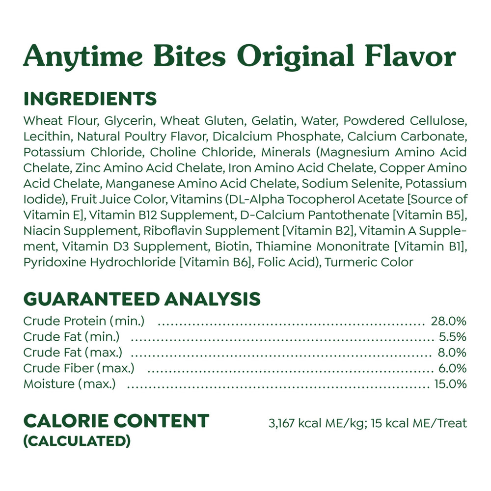 Greenies Anytime Bites: elaboradas en EE. UU. con ingredientes de calidad.