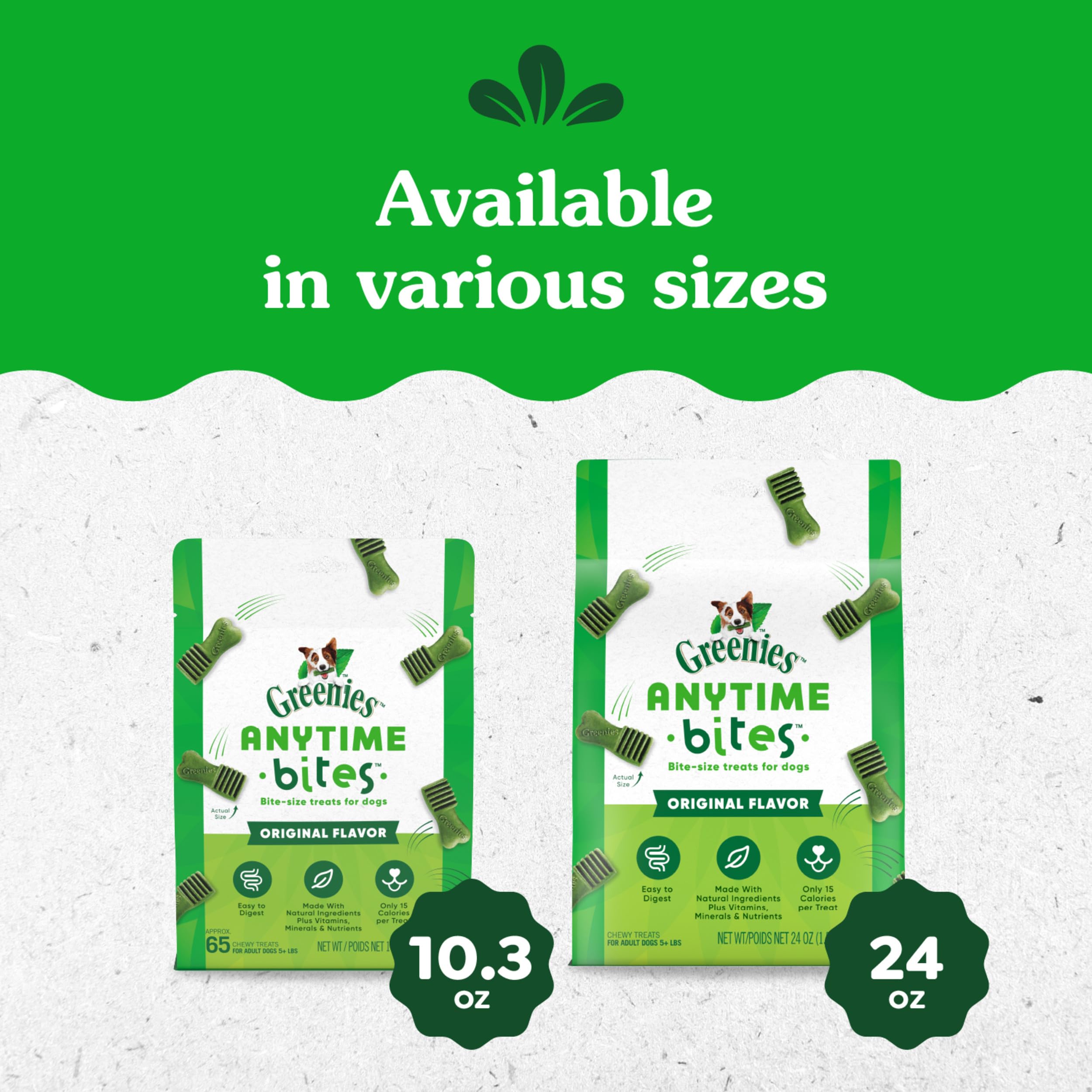 Greenies Anytime Bites: ideal para snacks diarios gracias a su tamaño práctico.