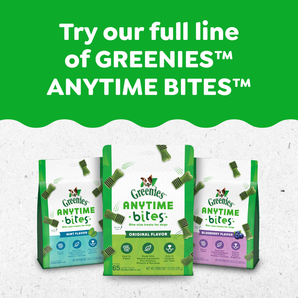 Greenies con ingredientes naturales y vitaminas para nutrición equilibrada.