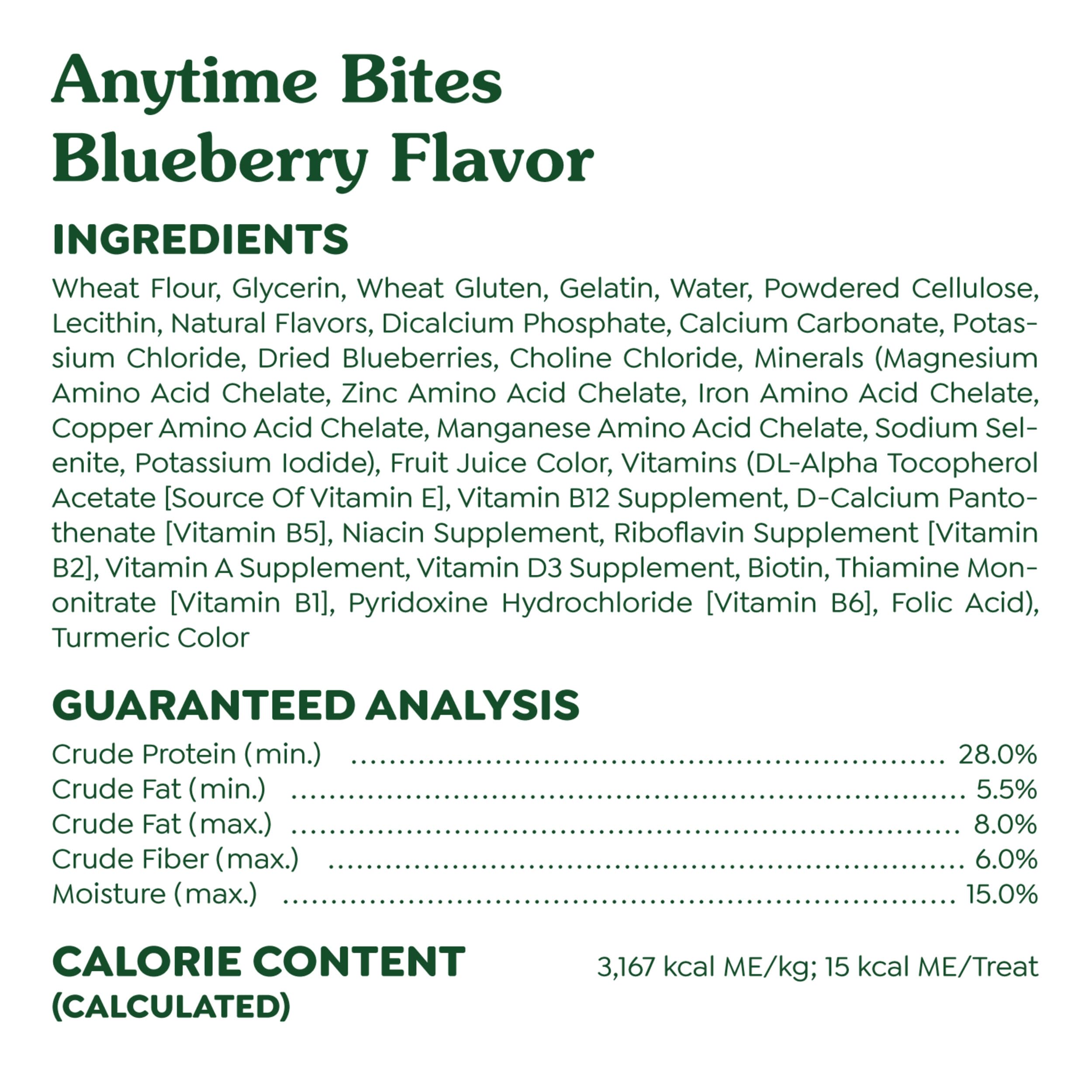 Greenies Anytime Bites ingredientes naturales, complemento nutritivo para perros activos