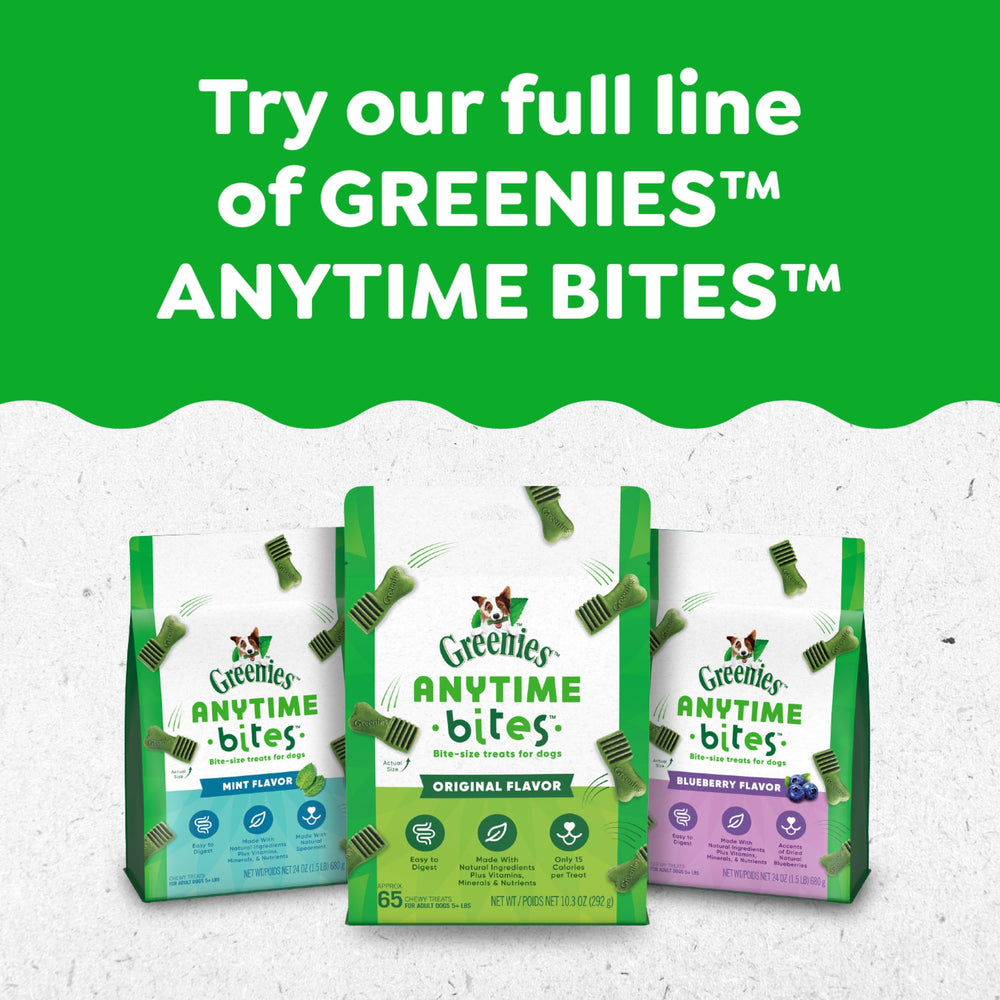 Greenies Anytime Bites: hechos con ingredientes naturales para una nutrición equilibrada.