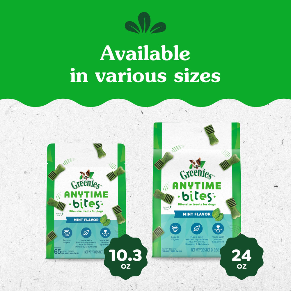 Greenies envase con tamaño pequeño, ideal para sesiones cortas de entrenamiento.
