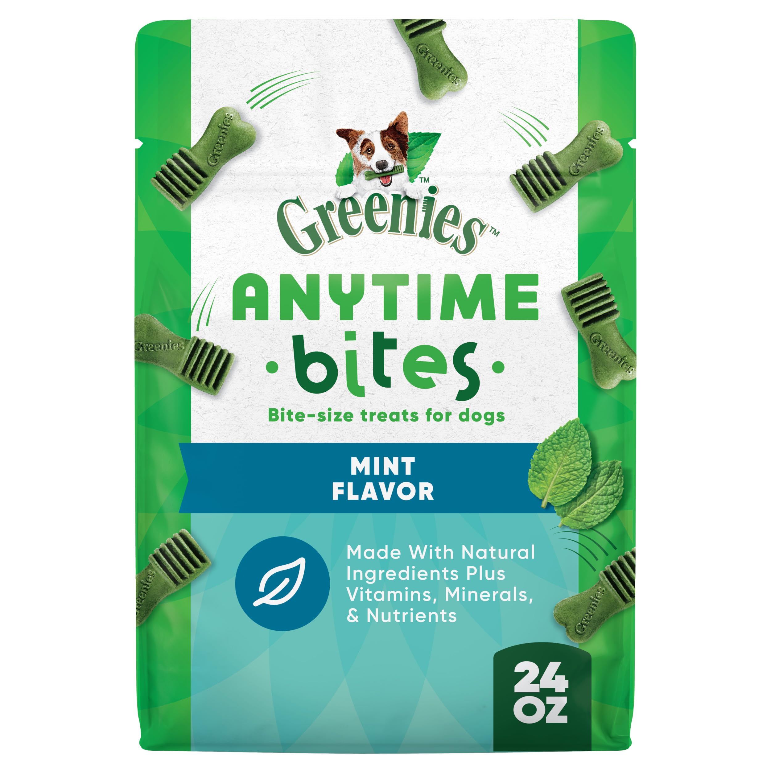Greenies Anytime Bites primer plano de bocaditos pequeños para entrenamiento diario.