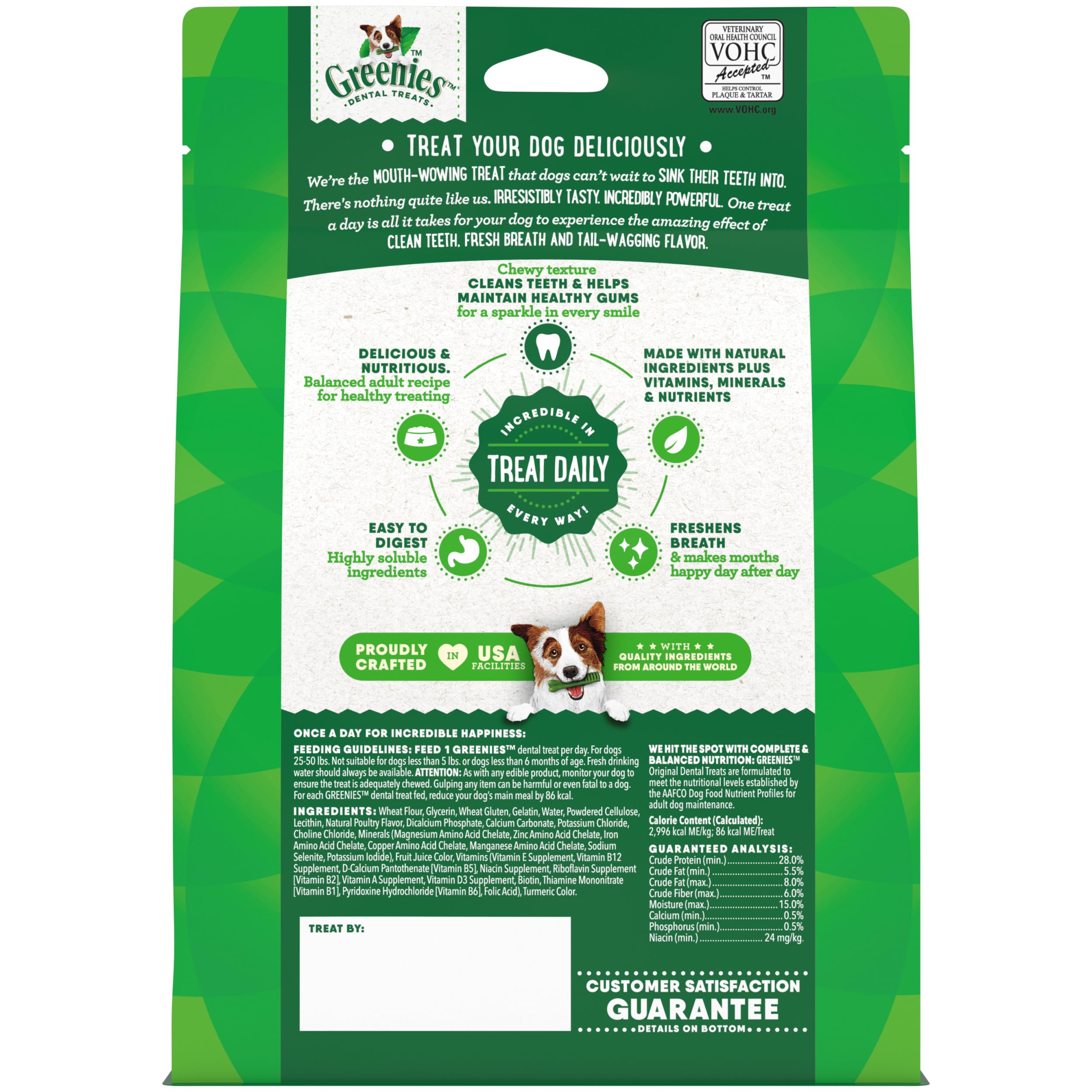 Greenies beneficios para la salud bucal del perro, recompensa agradable y útil.