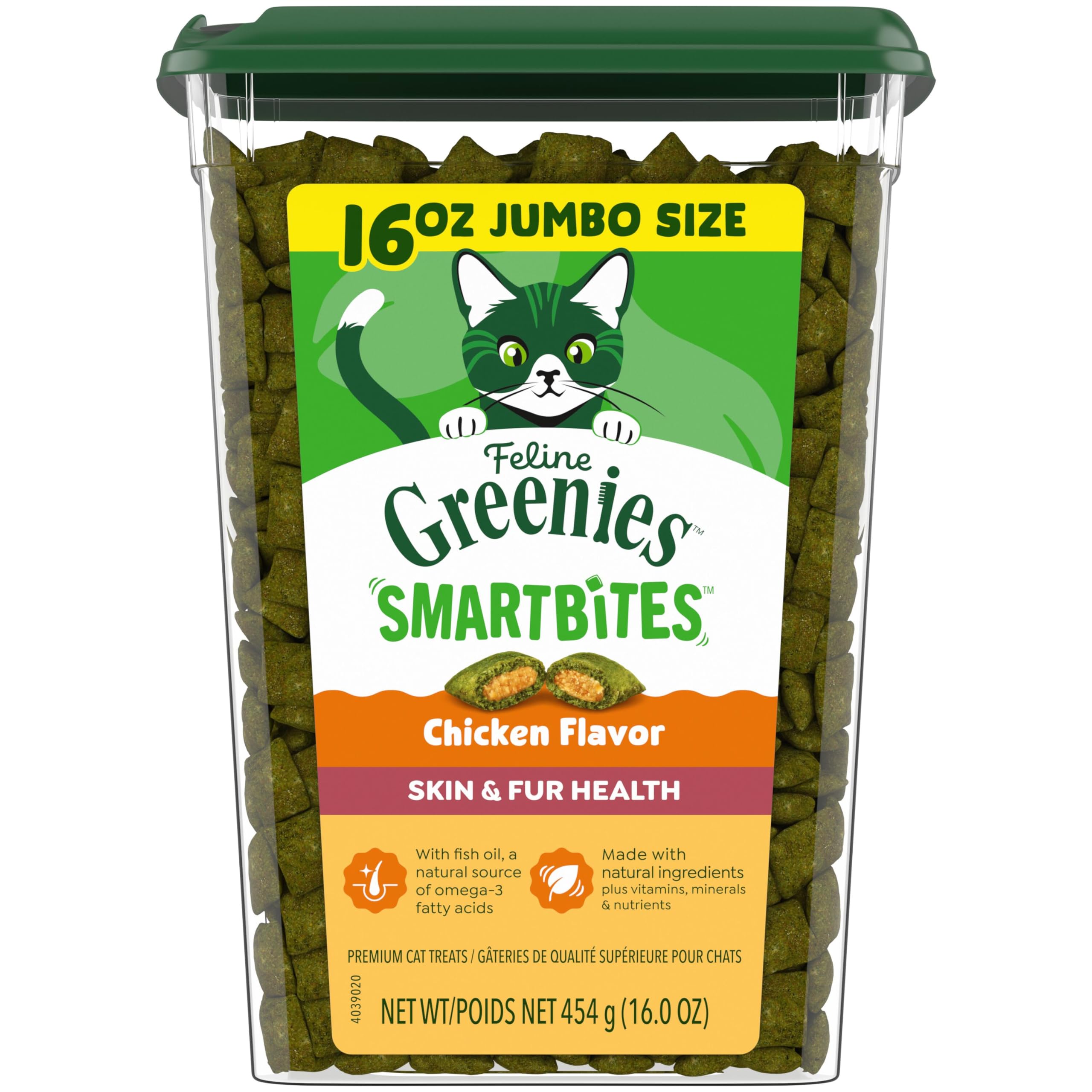 Greenies Bocados Gato: piel y pelaje sanos gracias a omega-3 y linaza.