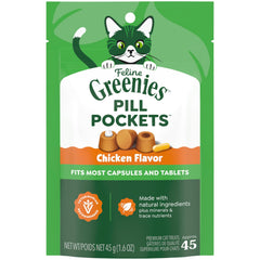 Greenies bolsitas pastillas gato: paquete 45 tratamientos, sabor pollo para medicación más fácil.