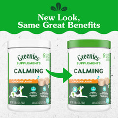 Greenies Calming Chews en envase práctico para casa y viajes.