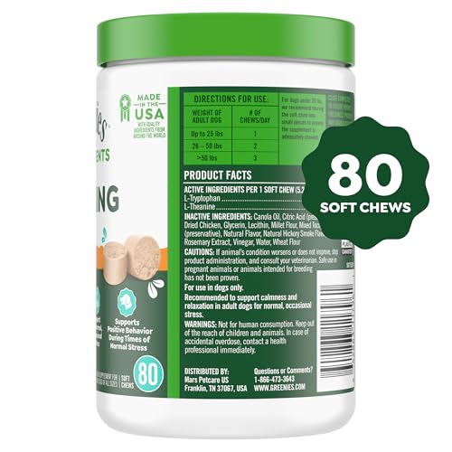 Greenies Calming Chews, textura masticable para uso diario.