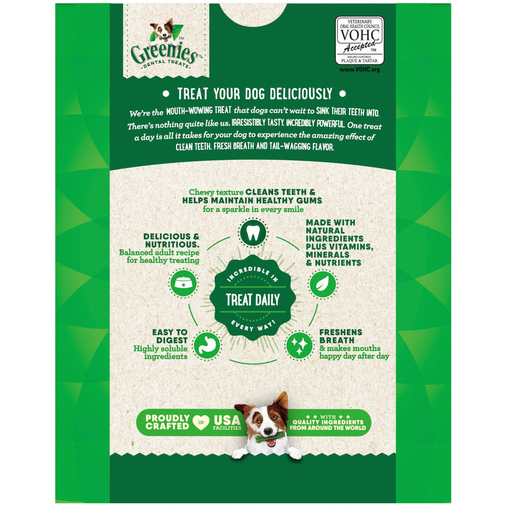 Greenies: diseño único que limpia hasta la encía para higiene bucal.
