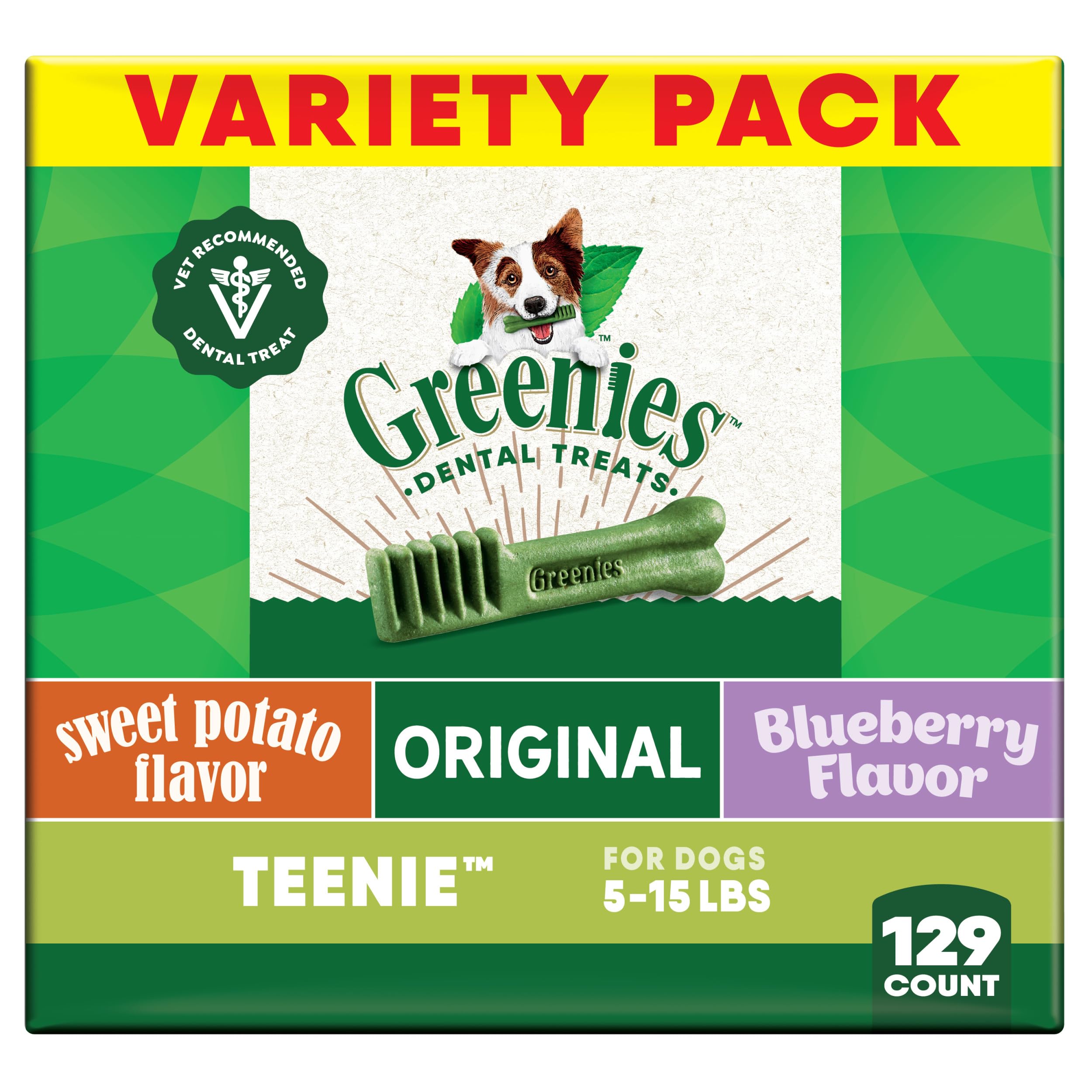 Greenies galletas dentales naturales para perros pequeños, tamaño teenie, en variado paquete.