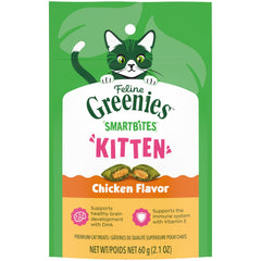 Greenies Feline Smartbites gatitos, envase visible, premio diario para gatitos